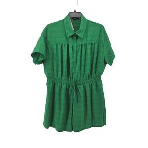 Emery Rose Green Textured Short Sleeve Button Front Romper 4XL Plus Size NEW